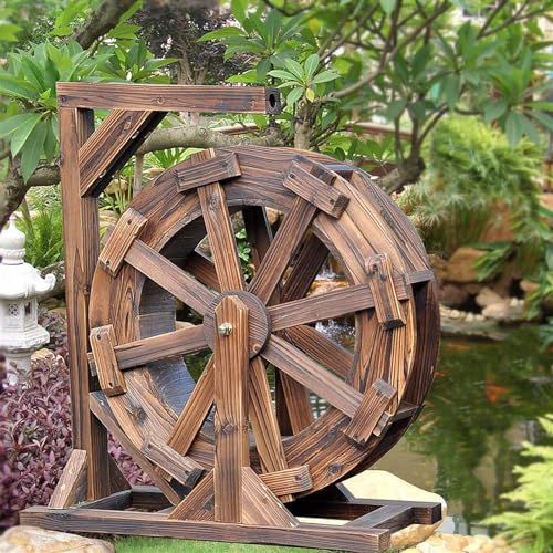 Holz-Wasserrad-Brunnen-Wasserfall-Feng-Shui-Rad Mit Halterung for Balkon-Terrassen-Garten-Innenhof-unabhängiger Teich-Pool-Wasserfall-Brunnen-Dekoration (Size : 80cm(31.5inch))