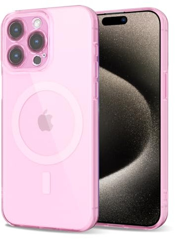 Svanove per iPhone 15 Pro Max Cover Compatibile con MagSafe, Trasparente Magnetica Protezione della fotocamera Custodia, Sottile Silicone Antiurto Anti-Graffio Custodia Case, Rosa Chiaro