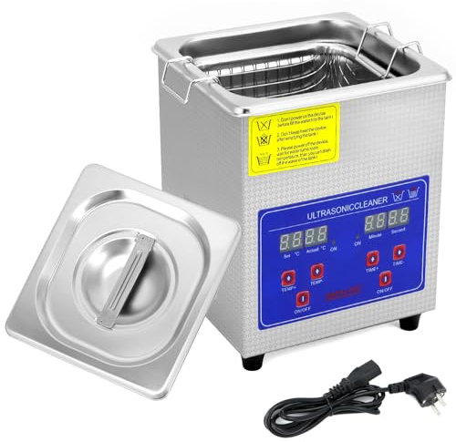 QWORK® Limpiador ultrasónico, dispositivo de limpieza por ultrasonidos, 2L de acero inoxidable, 40 kHz, para laboratorio, joyería, industria