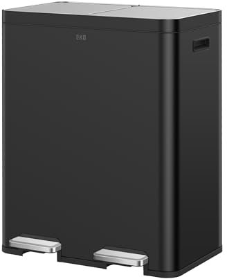 EKO Cubo de basura Edison con 2 compartimentos, 2 x 30 litros, cubo de basura de cocina con doble cubo interior, 20 bolsas de basura, sistema de separación de basura de gran capacidad, tapa de cierre