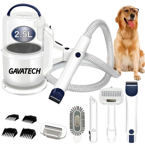 GAVATECH RTP21 Cortapelos Perros con Aspiradora de Pelo, Kit de Peluquería para Mascotas 5 en 1, Aspira el 99% del Pelo, 5 Herramientas de Belleza,4 Peines Guía, Corte Pelo para Perros y Gatos