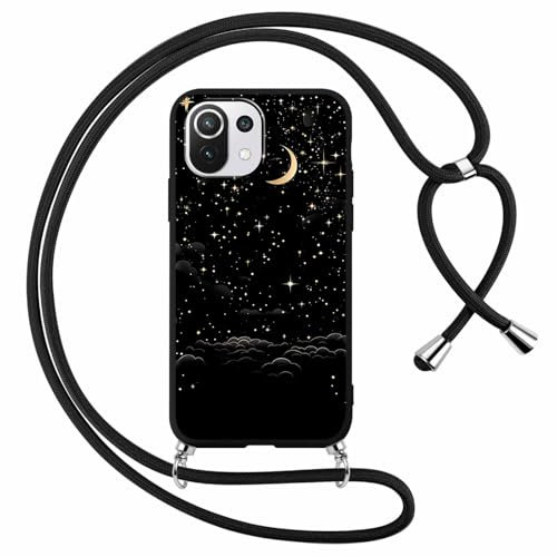Foonary Handykette Hülle mit Band für Xiaomi Mi 11 Lite / 11 Lite 5G NE 6,55 Handyhülle, Aesthetic Design Kette Necklace Case mit Kordel zum Umhängen Silikon Bumper Schutzhülle Cover Schnur, Blumen 5