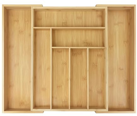 Feidak Bamboo Extendable Cutlery Tray & Organiser| for Drawer | 6-8 Compartment | Knife and Utensils Holder Rack