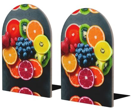 1 paire de serre-livres en bois avec motif de fruits et arc-en-ciel pour étagères, serre-livres très résistants, pour bureau, maison