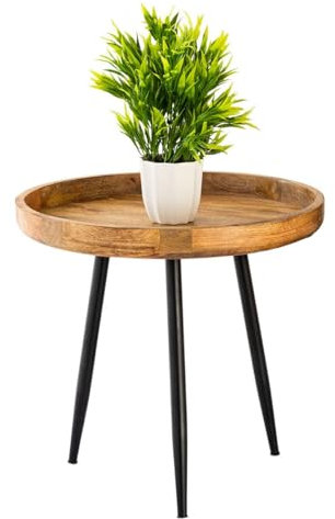 Beistelltisch Holz rund Couchtisch Wohnzimmer Tisch Metalbeine Holzplatte massiv Größe Durchmesser 50 - Höhe 48 cm