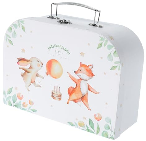 GARVALON Weißer Selbstgemacht Kinderkoffer aus Pappe mit Metallgriffen Praktische Aufbewahrungsbox für Kinder im Trendigen Design für Partygeschenke und Klassenzimmeraktivitäten