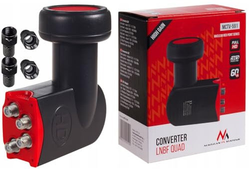 Maclean MCTV-591 Quad LNB Red Point LNBF Digitaler Empfangskopf Konverter für Satelliten-Anlagen Adapter Switch FullHD 3D 60 dB (Quad + 4X F-Stecker)