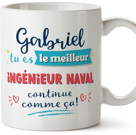 MUGFFINS Tazas Personalizadas para INGENIERO NAVAL hombre - En Francés - Continue comme ça! - 11 oz / 330 ml - Regalo Personalizable original y divertido