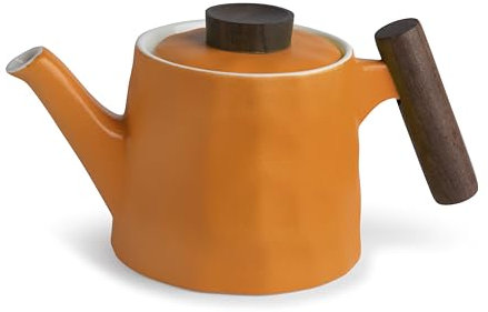 Clementine Teekanne aus feinem Porzellan mit Griff aus Rosenholz, 0,5 l, Orange TeaLogic