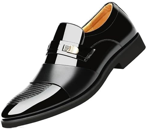 Zapatos con Alzas Invisibles for Hombres, Zapatos Formales de Fiesta de Negocios Oxford de Cuero Sin Cordones, Zapatos Casuales con Punta Puntiaguda Antideslizantes y cómodos(Noir,41 EU)