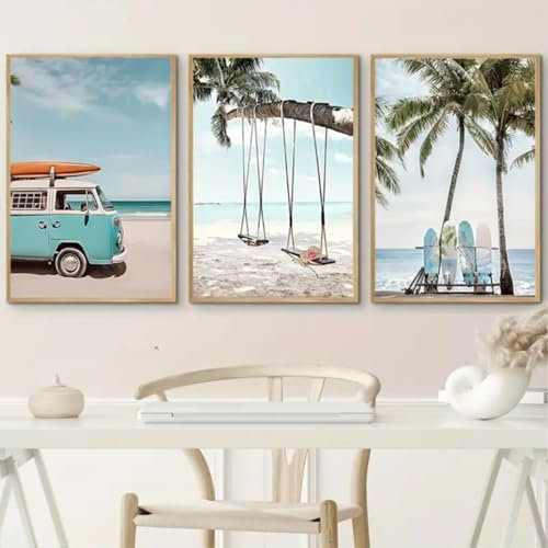 3er Set Strand Summer Vibes Poster Set, Hawaii Deko Dommer Deko Poster Vintage Summer Aesthetic Hawaii Poster Strand Bilder (50x70cm)
