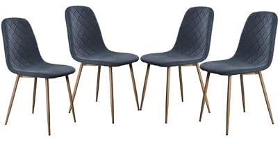 Home Heavenly®- Sillas Comedor salón SUIZ Pack de 4 sillas tapizadas de Estilo nordico en colór Azul Oscuro Patas metalicas colór Roble