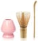 Service à thé matcha en bambou, support en céramique, cuillère à thé, kit d'outils pour thé matcha japonais, lot de 3 (rose)