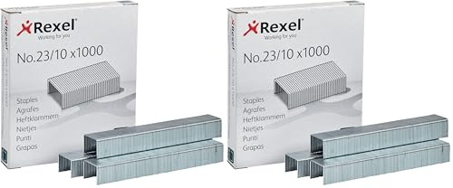 Rexel No.23/10 mm Heavy Duty Staples, For Stapling up to 60 Sheets, Use with Heavy Duty Staplers, Box of 1000, 2101212 (Pack of 2)