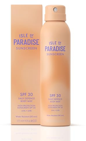 Isle of Paradise Daily Defense SPF 30 Body Mist 177ml – Weightless, 360° Spray Sunscreen with Niacinamide, Cica & Biome Complex – Fast-Drying, Water-Resistant, Radiant Finish