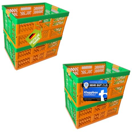 KiNDERWELT 4 x Stabile Profi-Klappboxen orange mit Soft-Touch Griffen