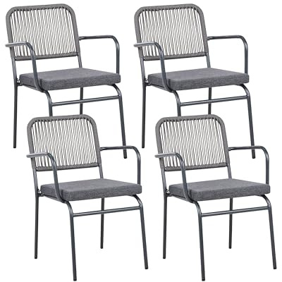 Beliani Set of 4 Garden Chairs Metal Aluminium Stackable Powder Coated Finish Outdoor with Extra Cushions Grey Taceno