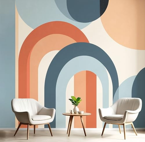 Papier Peint Intissé Mural Photo 200×150cm Motif Abstrait Géométrique Panoramique Poster Fresque Simplicité Lignes Arches Murale Maison Bureau Restaurant, Beige Décoration Murale Papier Peint
