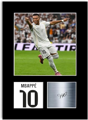 LJW Prints Fußballspieler Kylian Mbappe 2025–2026 Druck signiert Autogramm Foto Display Mount Poster für Madrid Fans und Fans