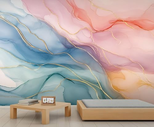 Marble 3D Wallpaper, Pink Blue Marble Wall Mural, Fashion Art Murals for Living Room Bedroom TV Background Office Decor - 200x140cm