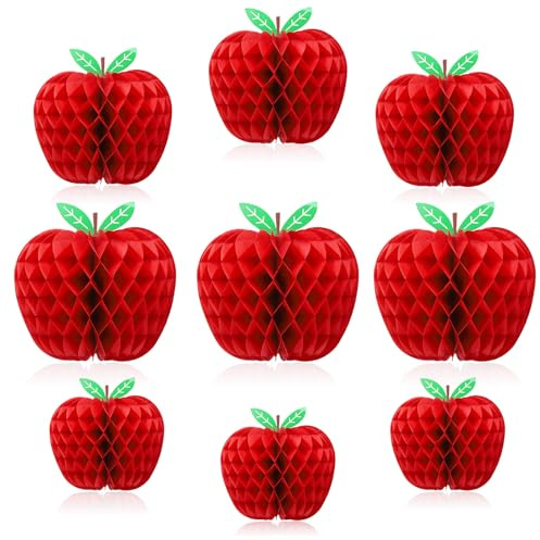 BestoFun 9 PCS Red Apple Honeycomb Paper Apple Hanging Decorations Back to School Decorations Apple Decorations Apple Classroom Decor Apple of My Eye Baby Shower Decorations