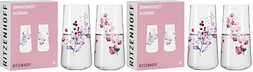 RITZENHOFF 6241001 Universalglas Set - Serie Sommersonett - 2 Stück mit Beerenmotiv - Made in Germany, Pink, Rot, Lila (Packung mit 2)