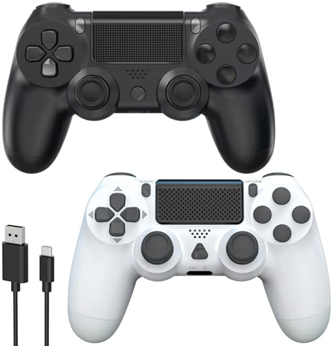 YCCSKY Wireless P-4 Controller,Gamepad für P-4/Pro/Slim/PC-Schwarz und Weiß, mit Turbo-Option, Rücktaste, Dual Vibration, 6-Achsen Gyrosensor und Touchpanel,2 Pack