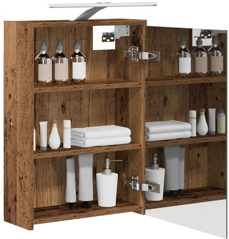 vidaXL Badezimmerspiegelschrank mit Regal Altholz 43 x 16 x 62.5 cm, Moderne Badezimmer, rechteckiger Stauraum, Wandregal, doppelseitiger Spiegel, Flexibles Möbel