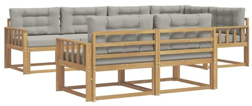 vidaXL Outdoor-Sofagarnitur 6 pcs Weiß und Hellgrau Polyester, Terrasse, modernes Outdoor-Möbelset, wetterfeste Garten-Sofa-Garnitur, Flexible Design-Sitzgelegenheiten aus Akazienholz