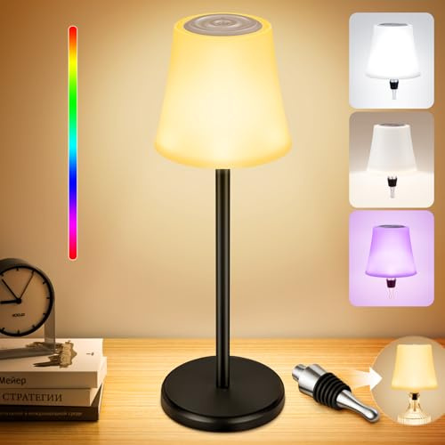 LED Tischlampe kabellos, Dimmbare LED Akku Tischleuchte 7 Modi Stufenlos | Zwei Anwendungen Flaschenlampe, 5200mAh Touch Control Dimmbar Tischleuchte Kabellos für Partys Restaurants Schlafzimmer