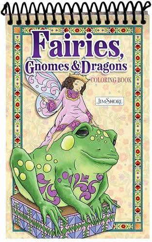 Jim Shore Fairies, Gnomes & Dragons Coloring Book (Design Originals) 30 Folk-Art Inspired Fantasy Designs of Whimsical Creatures - One Side Only, Perforated Pages, Pocket-Size and Spiral-Bound