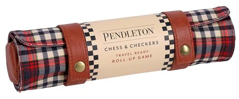 Chronicle Books Pendleton Red Black Check Pattern Chess & Checkers: Travel-Ready Roll-Up Game
