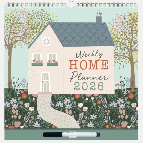 Family Calendar 2026 Weekly Planner for the Whole Family 6 Columns 180 Reminder Stickers. Featuring a removable transparent overlay and dry wipe pen to effortlessly repeat regular weekly activities