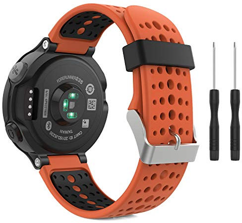 MoKo Strap Compatible con Garmin Forerunner 235, Soft Silicone Replacement Watch Band Fit Forerunner 235 Lite/220/230/620/630/735XT Smart Watch - Naranja y Black
