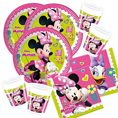 PROCOS Set de Fiesta de 52 Piezas Minnie Mouse - Minnie Happy Helpers - Platos, Tazas, servilletas para 16 niños