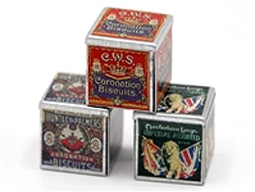 Melody Jane Dolls House Old Fashioned Biscuit Tins Miniature Vintage Kitchen Shop Accessory