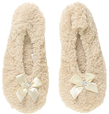 AJVANI elastic slip on novelty fleece bow slippers socks size medium 5-6