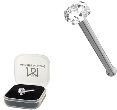 Griffe d’Or Blanc 14K la Valeur Pierre CZ Ronde Calibre 22 Nez OS Nez Stud Piercing