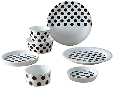 XCXDX Fashion Black And White Polka Dot Round Cutlery Set, Porcelain Dinner Set, Salad Bowl, Cereal Bowl, 9 Pieces