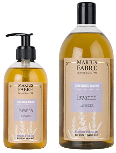 Marius Fabre - 2er Set Flüssigseife - 400 ml Spender & 1 L Nachfüllflasche - Duftrichtung: Lavendel (Lavande)