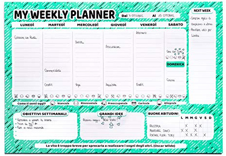 Planning Settimanale da Tavolo 2026 A4 stile giovanile - weekly planner da tavolo/pianificatore settimanale/calendario personalizzato 2026 / planning da scrivania 2025 / budget planner italiano