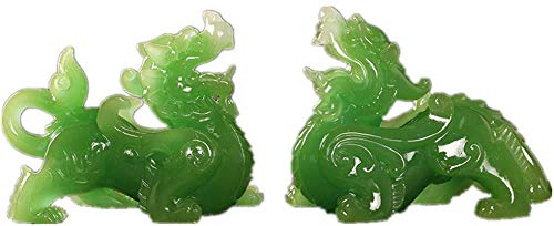 GLJY Prime Feng Shui Three Eye Pi Xiu Statue Kunstharz Pi Yao Figur zieht Reichtum und Glück zuhause Büro Auto Dekoration Art Deco grün