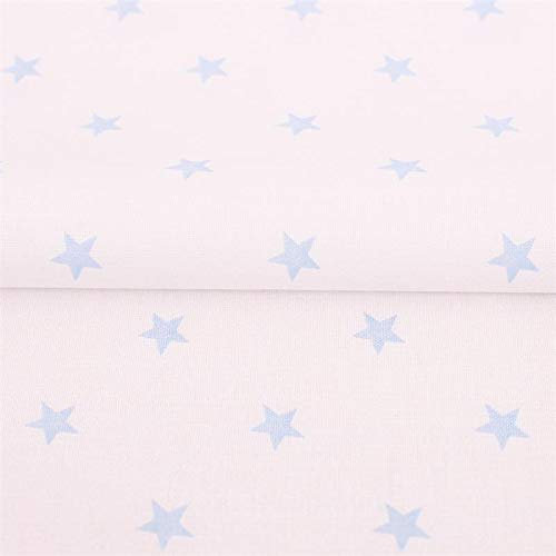 Stoff Meterware Sterne Stars 8 mm - 1 Meter, Deko, Kinder, Winter, Weihnachten, Baumwollstoff, Kinderstoff, Sternestoff, Basteln, Nähen (Hellblau auf Weiß)
