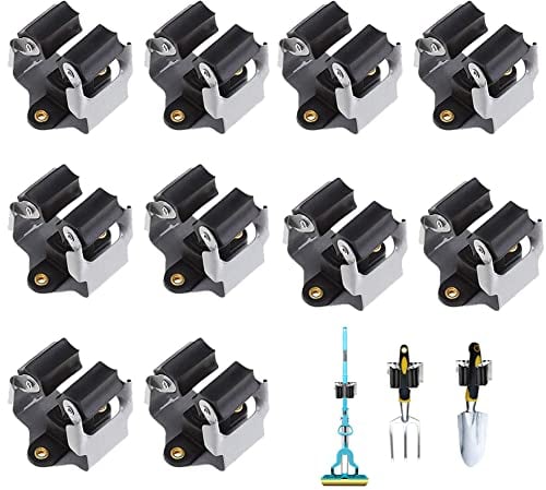 DEDC Mop Broom Holder, 10 Pack Mop Holder Wall Mounted Brush Hook Broom Bracket Heavy Duty Garden Tool Storage Sweeping Clip Hanger Organiser Umbrella Holder for Kitchen Bathroom Closet Garden Garage