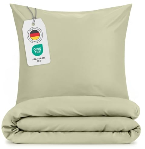 Blumtal Bettwäsche 240x220cm + 2X 40x80cm Kopfkissenbezug - Oeko-TEX zert. Mikrofaser Bettwäsche Set - Mikrofaser Bettbezug 95 °C - Deckenbezug + Kissenbezug 3-teilig - Duvet Cover Light Olive Grün