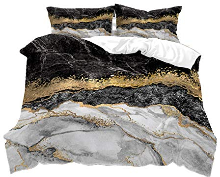 HNHDDZ Marmor Bettwäsche-Set Schwarzer Rotwein Grün Blau Gelb Hellbraun Golden Bettbezug und Kissenbezug Mikrofaser Mädchen (Stil 1, Bettbezug 135x200 cm + 1 Kissenbezug 80x80 cm)