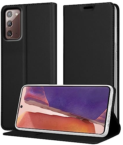 Cadorabo Hülle kompatibel mit Samsung Galaxy Note 20 aus Premium Kunst Leder Flip Klappbare Stoßfeste Magnetische [Standfunktion] [Kartenfächern] Cover Hülle für Galaxy Note 20 Tasche in Schwarz