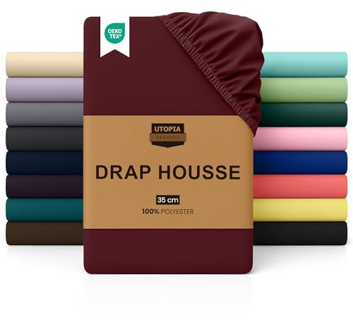 Utopia Bedding Drap Housse - Bordeaux, 160 x 200 cm - Certifié Oeko-Tex - Bonnets 35 cm pour Matelas Épais - Polyester Microfibre Brossée