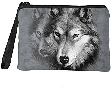 chaqlin Damen Geldbörse Kleingeld Tasche Flanell Mini Geldbörse Pouch Grauer Wolf Print Münztaschen Schminktaschen Federmäppchen