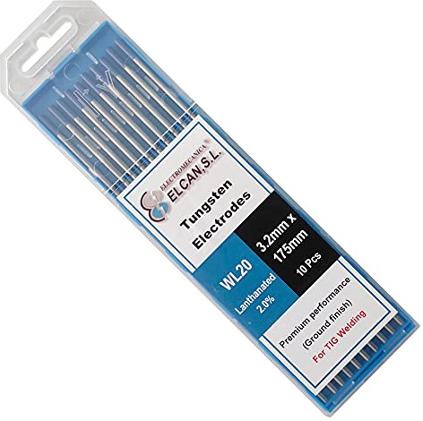 ELCAN Tungsten TIG soudage Lanthane 2% Bleu WL20 professionnel, électrodes de soudage pour torche TIG 1,0 1,6 2,0 2,4 3,2 mm, 10 unités - Dimensions: 3,2 x 175 mm